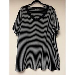 Catherines Suprema Collection Petite Black White Stripe V Neck Tunic Top 26 28WP